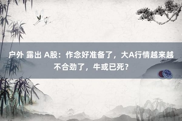 户外 露出 A股：作念好准备了，大A行情越来越不合劲了，牛或已死？