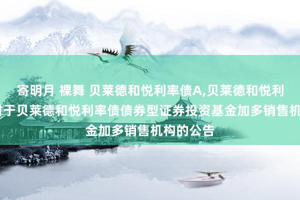 寄明月 裸舞 贝莱德和悦利率债A,贝莱德和悦利率债C: 对于贝莱德和悦利率债债券型证券投资基金加多销售机构的公告