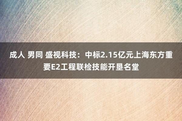 成人 男同 盛视科技：中标2.15亿元上海东方重要E2工程联检技能开垦名堂