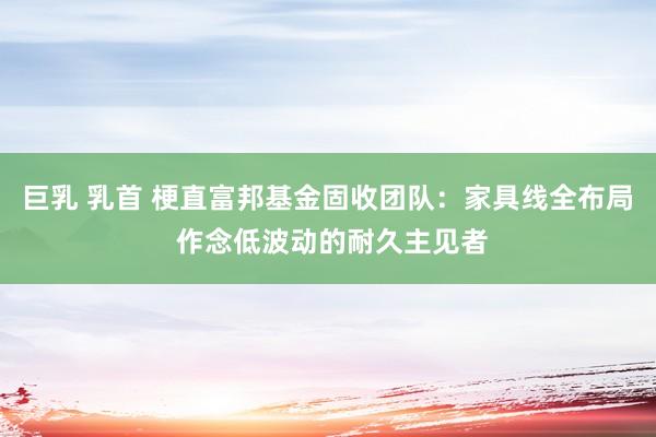 巨乳 乳首 梗直富邦基金固收团队：家具线全布局 作念低波动的耐久主见者