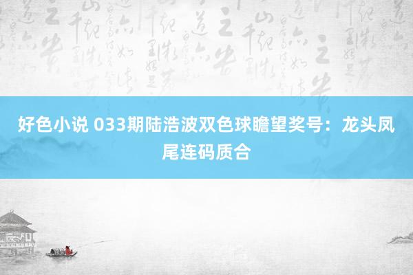 好色小说 033期陆浩波双色球瞻望奖号：龙头凤尾连码质合