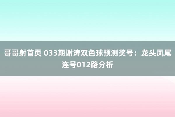 哥哥射首页 033期谢涛双色球预测奖号：龙头凤尾连号012路分析
